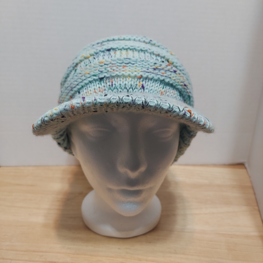 Mint Green Confetti Slouchy Visor Beanie Hat with Ponytail Hole - Like New - Picture 3 of 6